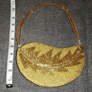Vintage Gold beaded paisley shaped evening hand bag purse
